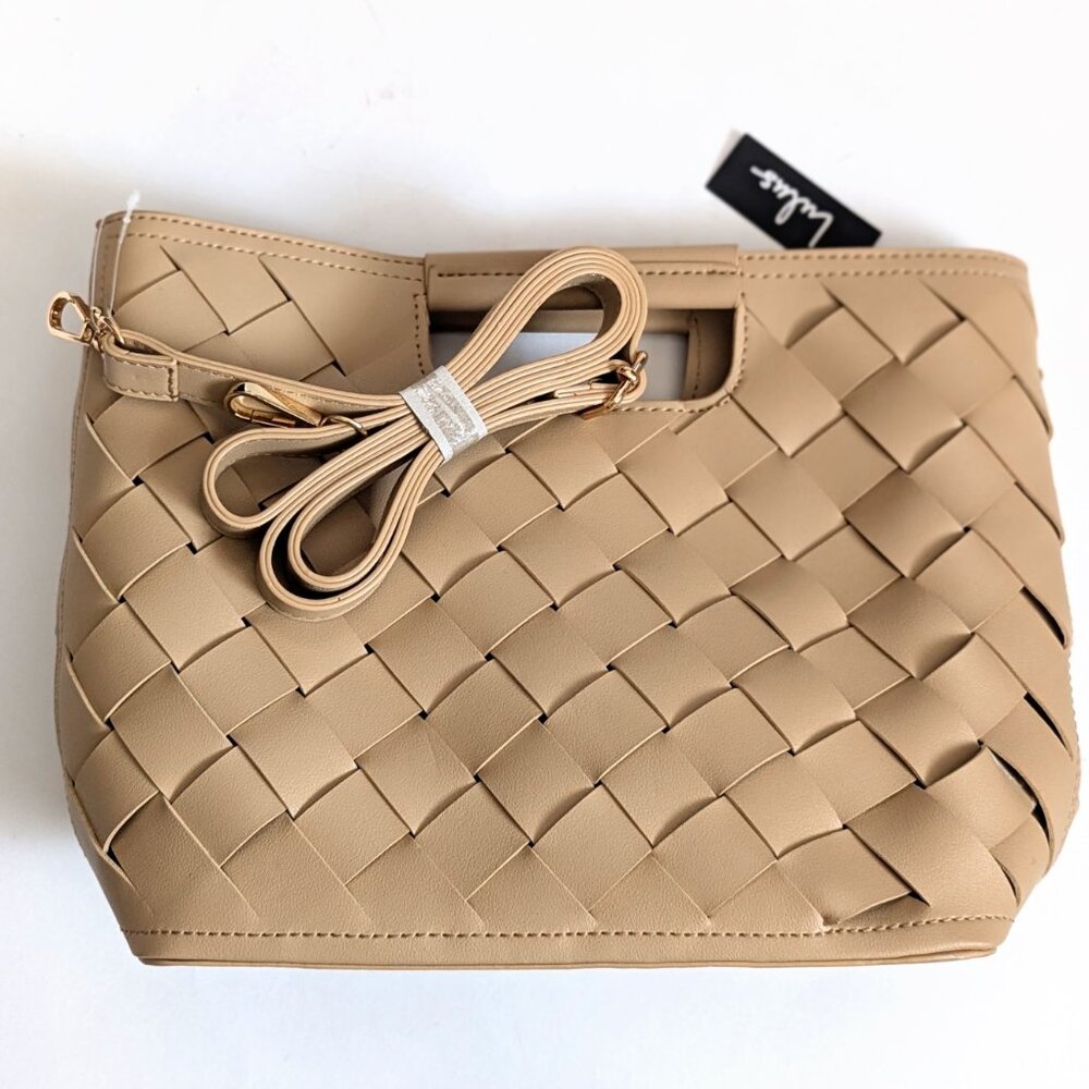 NWT Lulus Dream Weaver Beige Woven Handbag Crossbody Convertible Tote - Picture 6 of 11